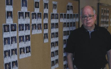 Belanger with Polaroid shots of some of this year&rsquo;s RBS participants.